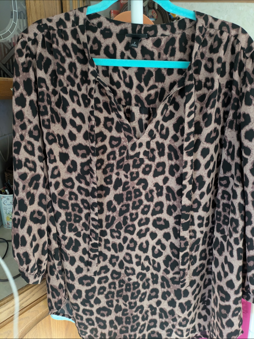 Leopard Print V-Neck Blouse in Brown and Black